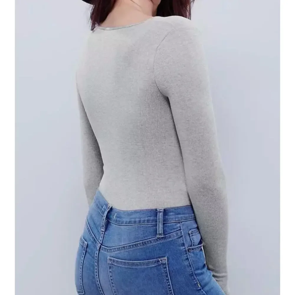 Free People gray lace up seamless long sleeve M/L